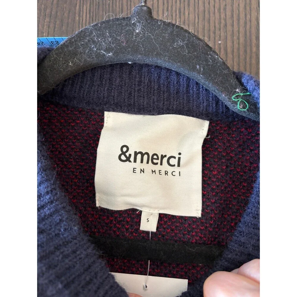 &merci Navy Dog Print Cardigan Sweater Button Front Novelty Knit NWT - Picture 3 of 5